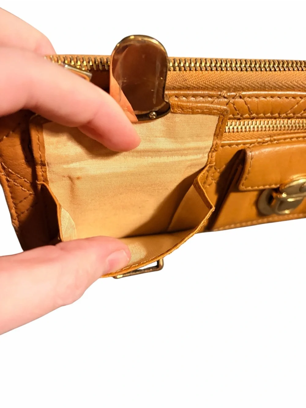 Marc Jacobs Quilted Leather Wallet in Vibrant Orangish Tan with Gold Hardware